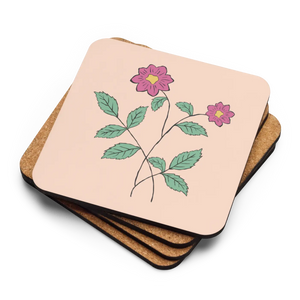 Pink Floral Coasters – Heat Resistant Cork - Dipaliz