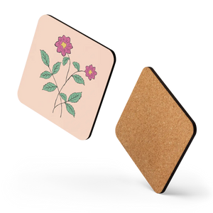 Pink Floral Coasters – Heat Resistant Cork - Dipaliz