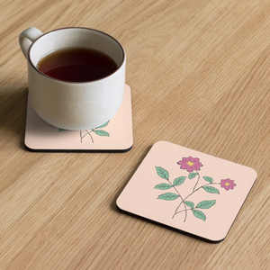 Pink Floral Coasters – Heat Resistant Cork - Dipaliz