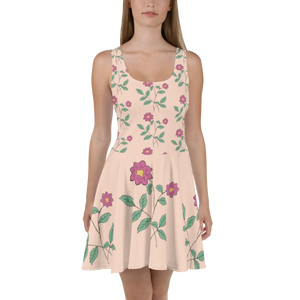 Pink Floral Skater Dress - Flared Skirt Design - Dipaliz - Xs - Dresses
