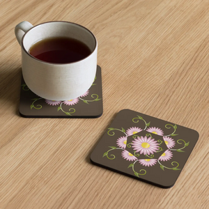 Pink Flowers Cork Coaster - Heat Resistant Brown - Dipaliz - Coasters
