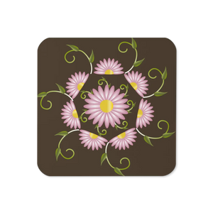 Pink Flowers Cork Coaster - Heat Resistant Brown - Dipaliz - Coasters