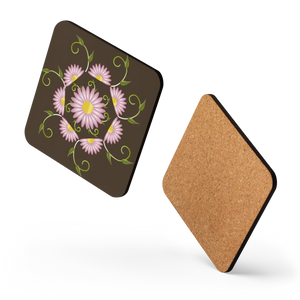 Pink Flowers Cork Coaster - Heat Resistant Brown - Dipaliz - Coasters