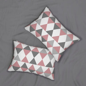 Pink and Grey Triangles Lumbar Pillow - Polyester - Dipaliz - Pillows
