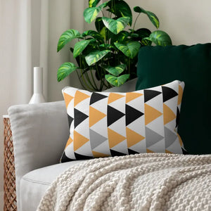 Spun Polyester Lumbar Pillow - Orange Black Grey Triangle - Dipaliz - 20’’ × 14’’ - Pillows