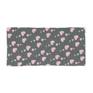 Home Decor - Pink Hearts Beach Towel - Luxuriously Soft - Dipaliz 30’’ × 60’’