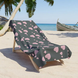 Home Decor - Pink Hearts Beach Towel - Luxuriously Soft - Dipaliz 36’’ × 72’’