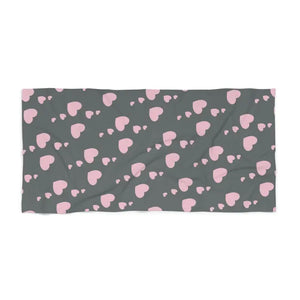 Home Decor - Pink Hearts Beach Towel - Luxuriously Soft - Dipaliz