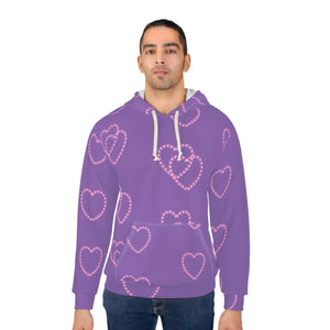 Vibrant Unisex Pullover Hoodie - Pink Hearts Purple - Dipaliz - Hoodies