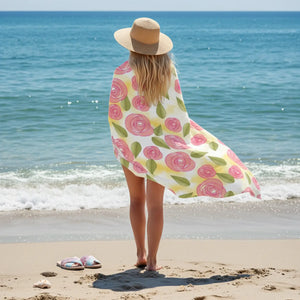 Pink Roses Terry Towel – Cotton Bath Sheet - Dipaliz - Towels