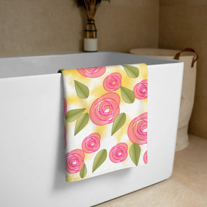 Pink Roses Terry Towel – Cotton Bath Sheet - Dipaliz - Towels