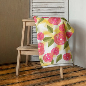 Pink Roses Terry Towel – Cotton Bath Sheet - Dipaliz - Towels
