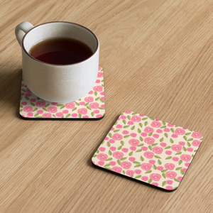 Vibrant Pink Roses Cork Back Coaster - Heat Resistant - Dipaliz - Coasters