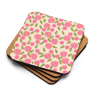 Vibrant Pink Roses Cork Back Coaster - Heat Resistant - Dipaliz - Coasters