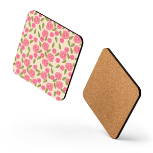Vibrant Pink Roses Cork Back Coaster - Heat Resistant - Dipaliz - Coasters