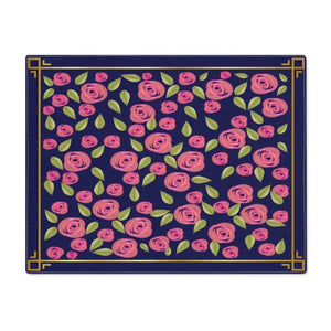 Pink Roses Placemat Navy Blue Elegant Dining Decor - Dipaliz - 18’’ × 14’’ - Placemats