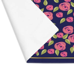 Pink Roses Placemat Navy Blue Elegant Dining Decor - Dipaliz - 18’’ × 14’’ - Placemats