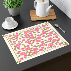 Pink Roses Cotton Placemat - Vibrant Double Sided Design - Dipaliz - 18’’ × 14’’ - Placemats