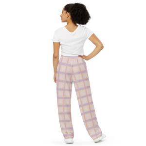 Pink Squares Wide Leg Pants - Unisex Loungewear - Dipaliz