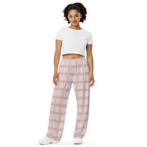 Pink Squares Wide Leg Pants - Unisex Loungewear - Dipaliz