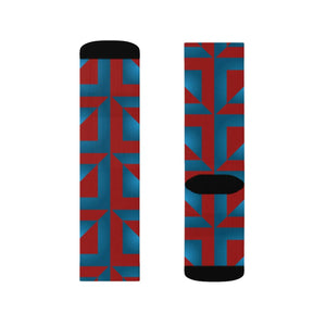 Vibrant Blue Abstract Pattern Socks - Red Accents - Dipaliz