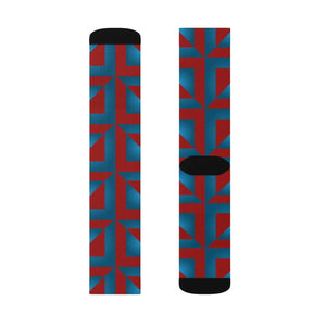Vibrant Blue Abstract Pattern Socks - Red Accents - Dipaliz