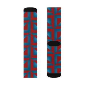 Vibrant Blue Abstract Pattern Socks - Red Accents - Dipaliz