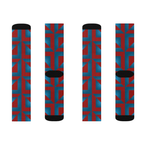 Vibrant Blue Abstract Pattern Socks - Red Accents - Dipaliz