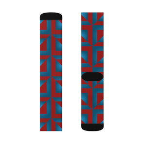 Vibrant Blue Abstract Pattern Socks - Red Accents - Dipaliz