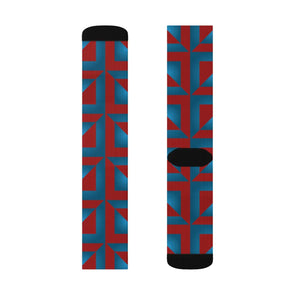 Vibrant Blue Abstract Pattern Socks - Red Accents - Dipaliz