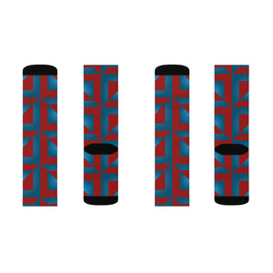 Vibrant Blue Abstract Pattern Socks - Red Accents - Dipaliz
