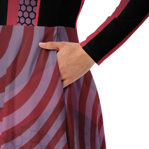 Red Striped Long Sleeve Midi Dress – Jersey - Dipaliz - Dresses - Xs