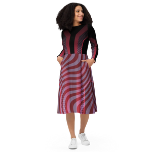 Red Striped Long Sleeve Midi Dress – Jersey - Dipaliz - Dresses - Xs
