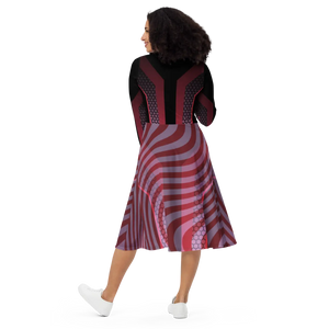 Red Striped Long Sleeve Midi Dress – Jersey - Dipaliz - Dresses - Xs