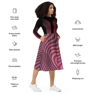 Red Striped Long Sleeve Midi Dress – Jersey - Dipaliz - Dresses - Xs