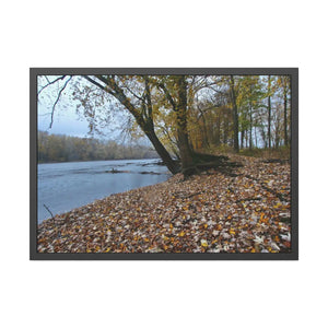 DipaliZ autumn river framed poster in a black pinewood frame