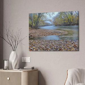 A River in the Woods Autumn Season Semi Glossy Finish Canvas Stretched 1.5’’ - Posters Prints & Visual Artwork