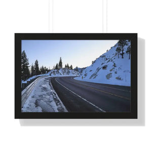 Framed Horizontal Poster Winter Mountain Road Art - Dipaliz - 24″ x 16″ / Black - Posters Prints & Visual Artwork