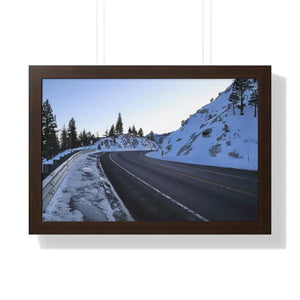 Framed Horizontal Poster Winter Mountain Road Art - Dipaliz - 24″ x 16″ / Walnut - Posters Prints & Visual Artwork