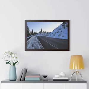 Framed Horizontal Poster Winter Mountain Road Art - Dipaliz - 30’’ x 20’’ / Walnut - Posters Prints & Visual Artwork