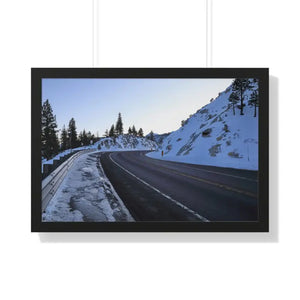 Framed Horizontal Poster Winter Mountain Road Art - Dipaliz - 30’’ x 20’’ / Black - Posters Prints & Visual Artwork
