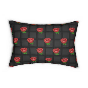 Spun Polyester Lumbar Pillow - Black Roses Design - Dipaliz - 20’’ × 14’’ - Pillows