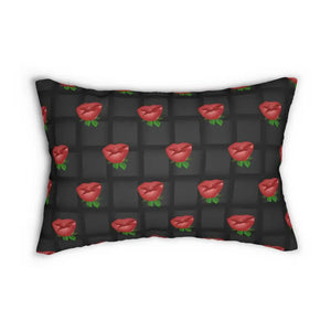Spun Polyester Lumbar Pillow - Black Roses Design - Dipaliz - 20’’ × 14’’ - Pillows