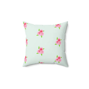 Floral Roses Print Mint Color Polyester Square Pillow - Dipaliz - Throw Pillows