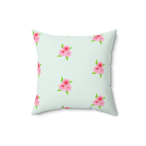 Floral Roses Print Mint Color Polyester Square Pillow - Dipaliz - Throw Pillows