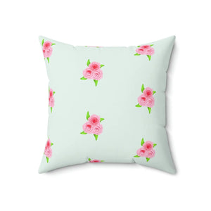 Floral Roses Print Mint Color Polyester Square Pillow - Dipaliz - Throw Pillows