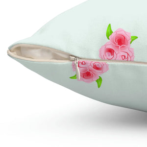 Floral Roses Print Mint Color Polyester Square Pillow - Dipaliz - Throw Pillows