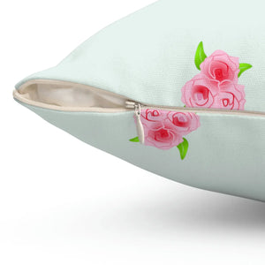 Floral Roses Print Mint Color Polyester Square Pillow - Dipaliz - Throw Pillows