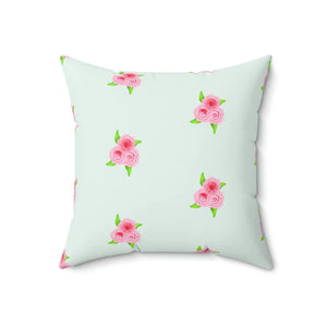 Floral Roses Print Mint Color Polyester Square Pillow - Dipaliz - Throw Pillows