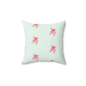 Floral Roses Print Mint Color Polyester Square Pillow - Dipaliz - Throw Pillows